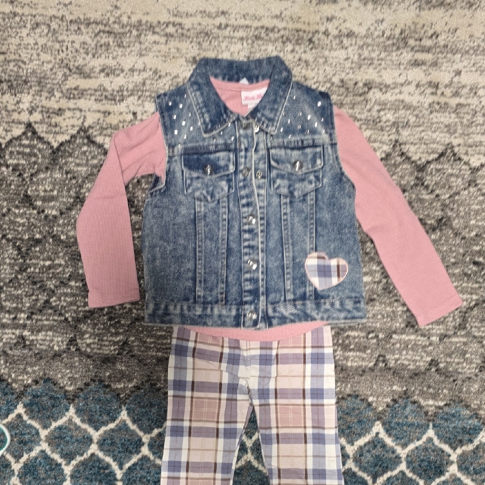 Little Lass Blue Denim Vest with Pink Long Sleeves